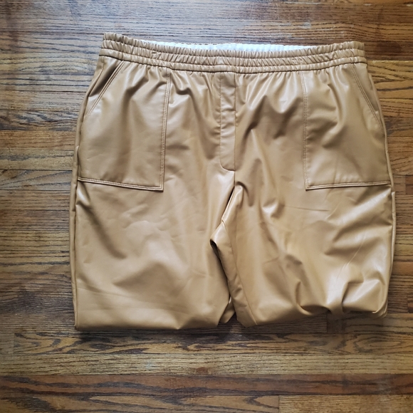 Express Dark Tan High Waisted Ankle Faux Leather Joggers Size XL NWT - Picture 5 of 10